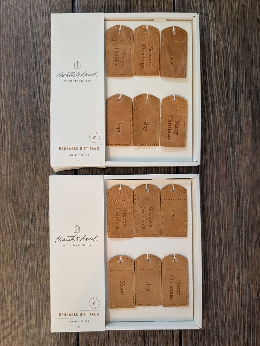 Hearth & Hand Tan Leather Holiday Gift Tags - Two Sets Christmas‎ Tags